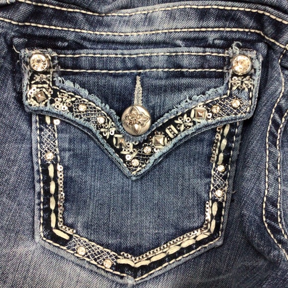MISS ME Bling Jeans Signature Straight Denim Distressed Stretch Med Wash 24x31 - Picture 11 of 11